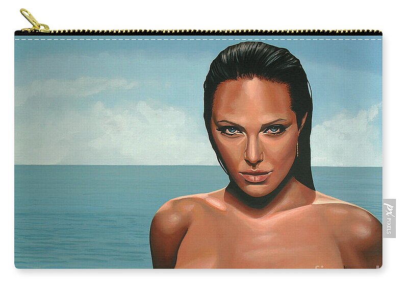 Angelina Jolie Carry-all Pouch featuring the painting Angelina Jolie by Paul Meijering