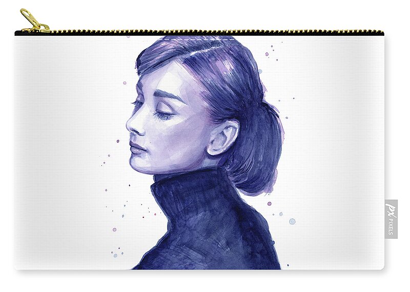 Audrey Zip Pouch featuring the painting Audrey Hepburn Portrait #1 by Olga Shvartsur