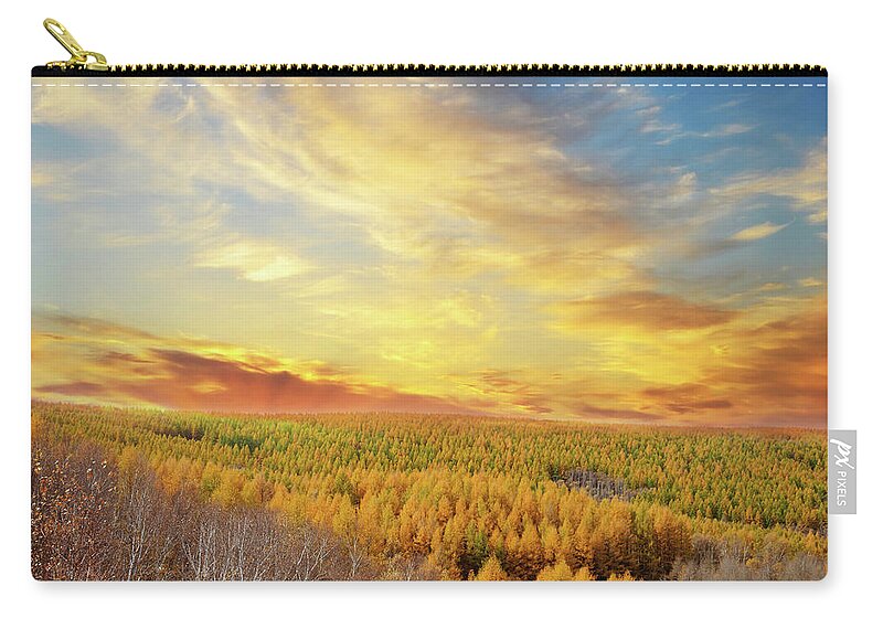 Environmental Conservation Zip Pouch featuring the photograph Autumn Sunset #1 by Bjdlzx
