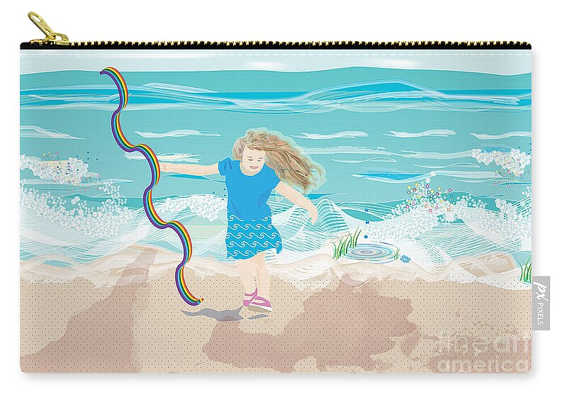 Beach Girl Zip Pouch featuring the digital art Beach Rainbow Girl by Kim Prowse