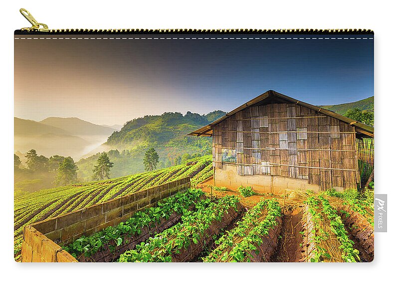 Thailand Zip Pouch featuring the photograph Beautiful Sunshine At Misty Morning #1 by Primeimages
