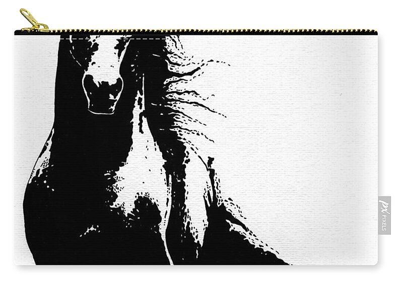 Horse Zip Pouch featuring the drawing Black Beauty #1 by Kate Black