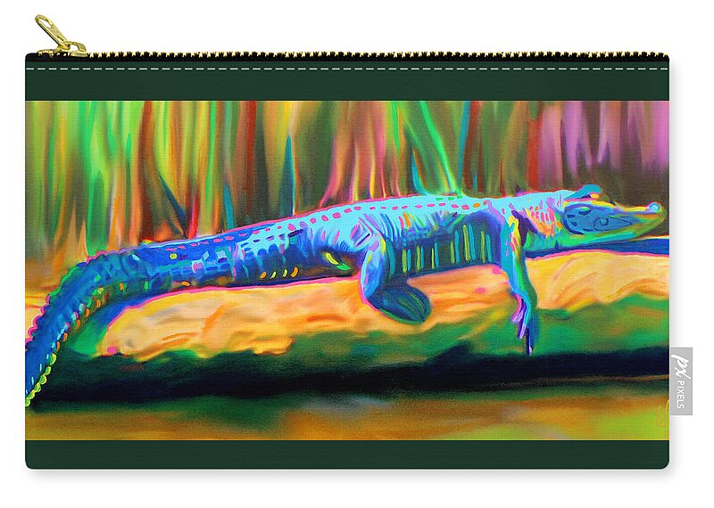 Gator Zip Pouch featuring the painting Blue Alligator by Deborah Boyd