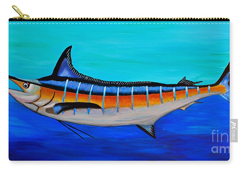 Blue Marlin Fish Zip Pouch featuring the painting Blue Marlin by Laura Forde
