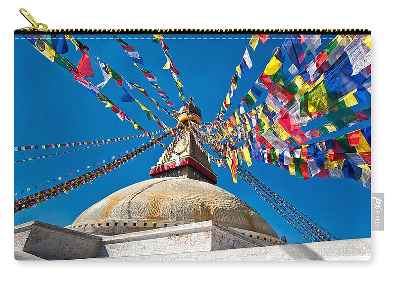 Sky Zip Pouch featuring the photograph Boudhanath Stupa #1 by U Schade