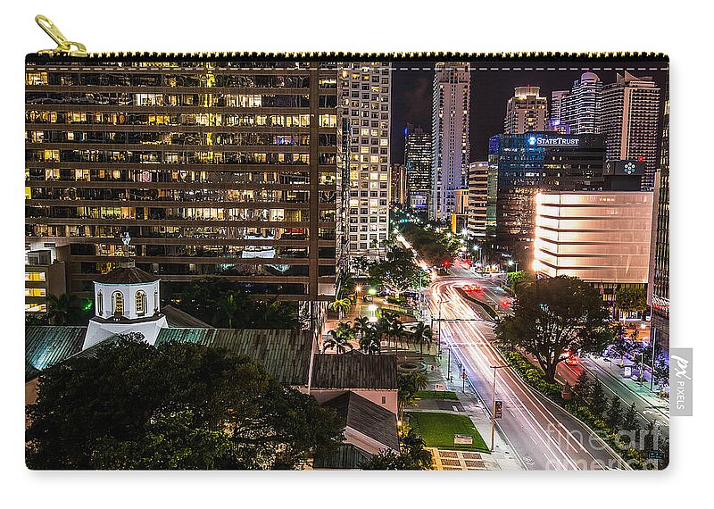 Brickell Zip Pouch featuring the photograph Brickell Ave Downtown Miami #1 by Michael Moriarty