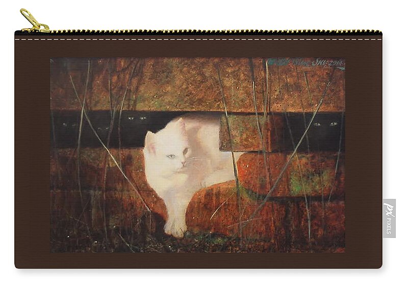 Cat Zip Pouch featuring the painting Castaway Cats by Blue Sky