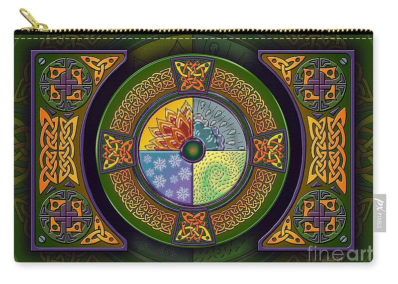 Celtic Zip Pouch featuring the mixed media Celtic Elements #2 by Kristen Fox