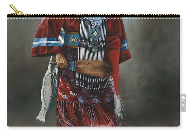 Native-american Zip Pouch featuring the painting Ceremonial Red #2 by Ricardo Chavez-Mendez