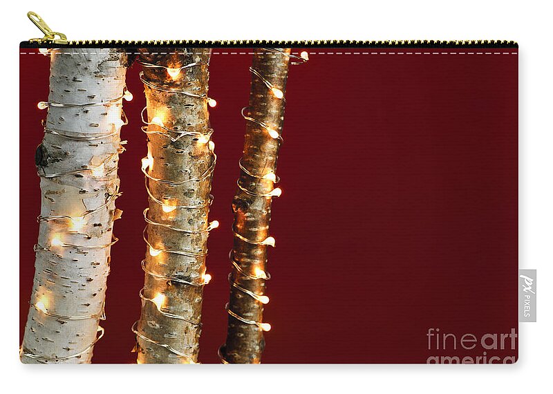 Christmas Zip Pouch featuring the photograph Christmas lights on birch branches 1 by Elena Elisseeva