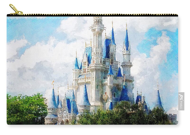 Castle Zip Pouch featuring the painting Cinderella Castle #1 by Sandy MacGowan