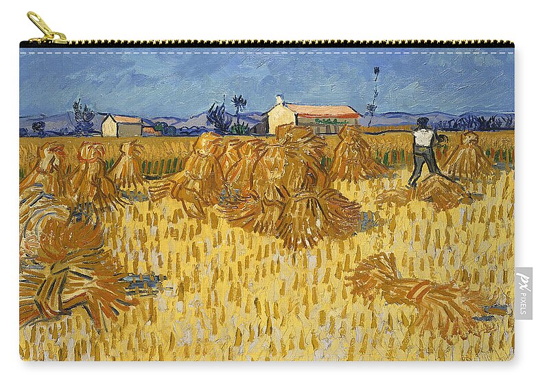 Vincent Van Gogh Zip Pouch featuring the painting Corn Harvest in Provence #8 by Vincent van Gogh