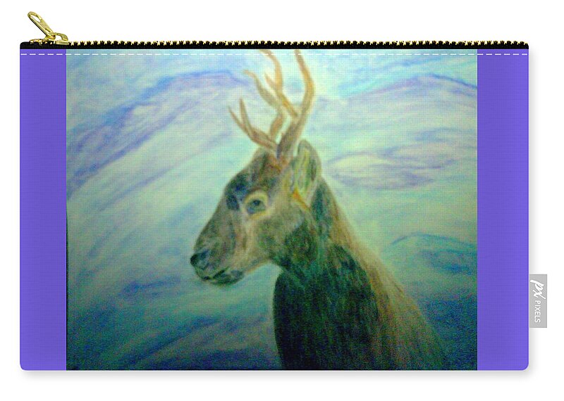 Deer Zip Pouch featuring the mixed media Deer at Home by Suzanne Berthier