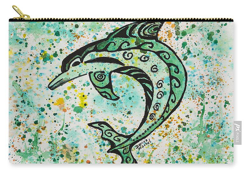 Sea Life Zip Pouch featuring the painting Dolphin 2 by Darice Machel McGuire