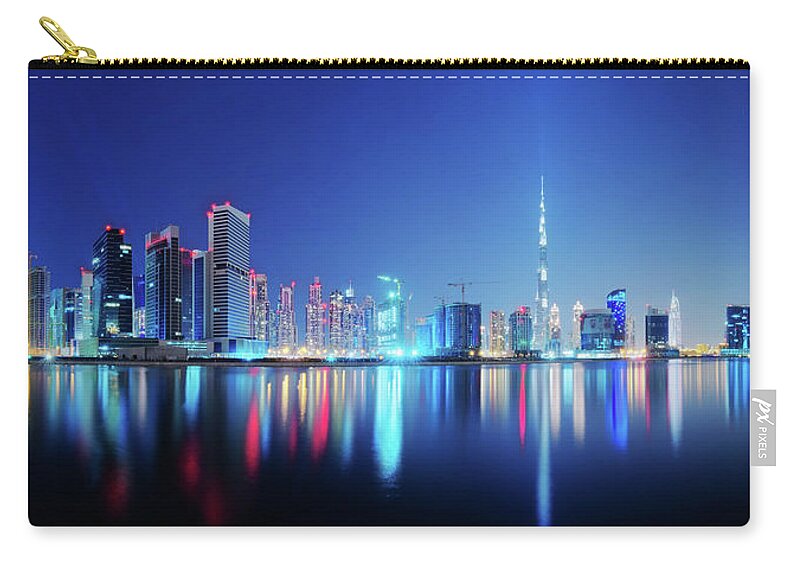 Panoramic Zip Pouch featuring the photograph Dubai Skyline #1 by Thomas Kurmeier