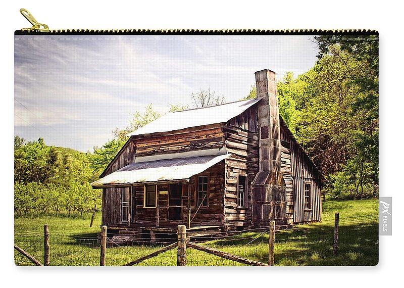 Log Cabin Zip Pouch featuring the photograph Erbie Homestead #1 by Marty Koch