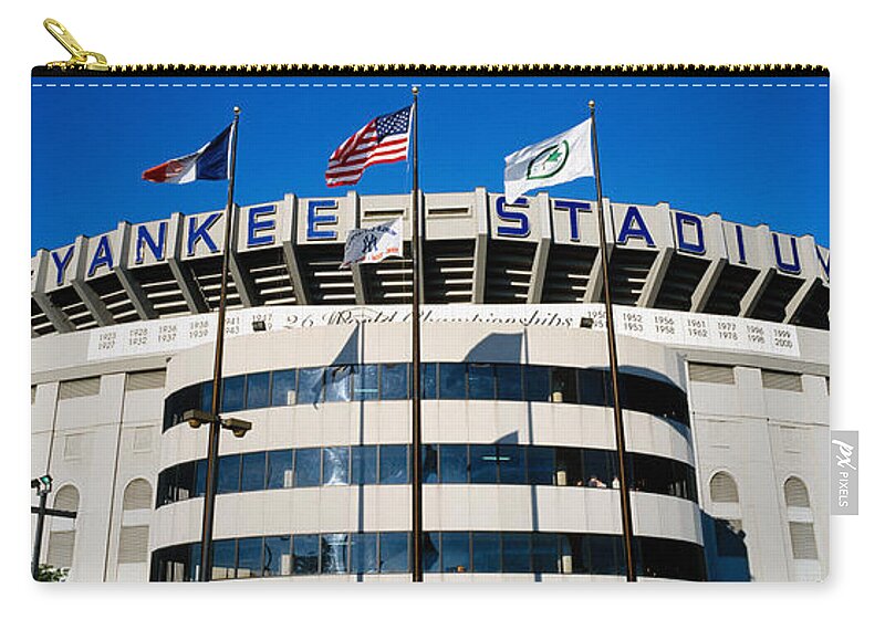 Photography Zip Pouch featuring the photograph Flags In Front Of A Stadium, Yankee #1 by Panoramic Images