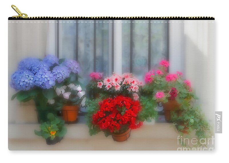 Flowers Zip Pouch featuring the photograph Flowers on a Windowsill in Paris by Louise Heusinkveld