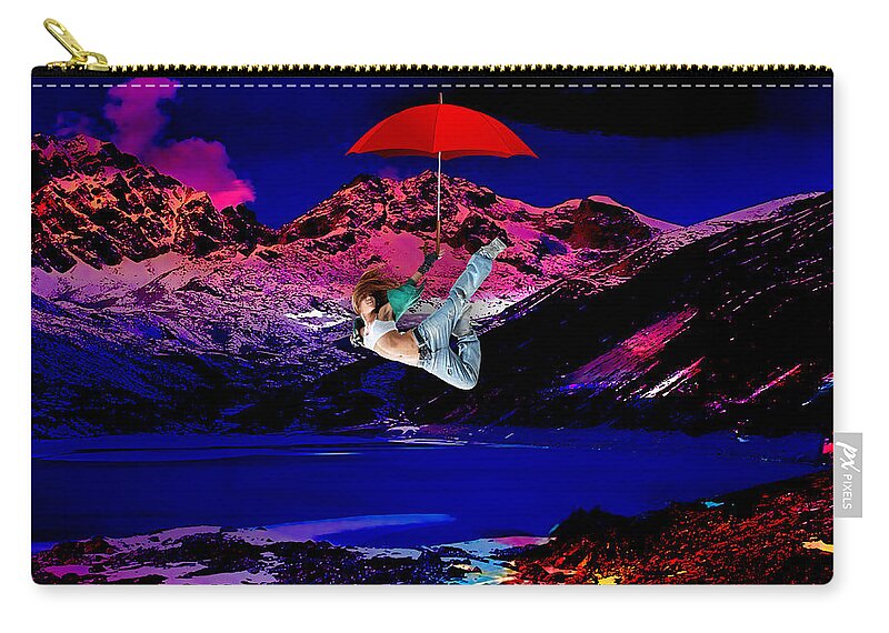 Fantasy Zip Pouch featuring the mixed media Flying High #1 by Marvin Blaine