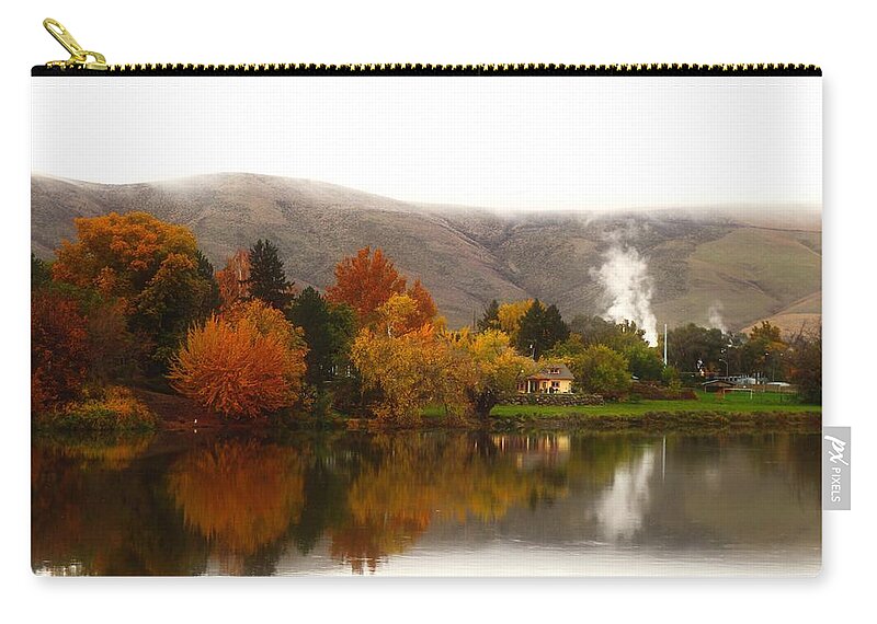 Fog Zip Pouch featuring the photograph Foggy Fall morning #2 by Lynn Hopwood