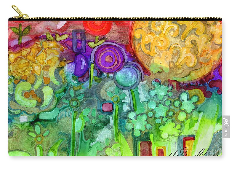 Abstract Floral Zip Pouch featuring the painting Garden Sunset #1 by Vicki Baun Barry