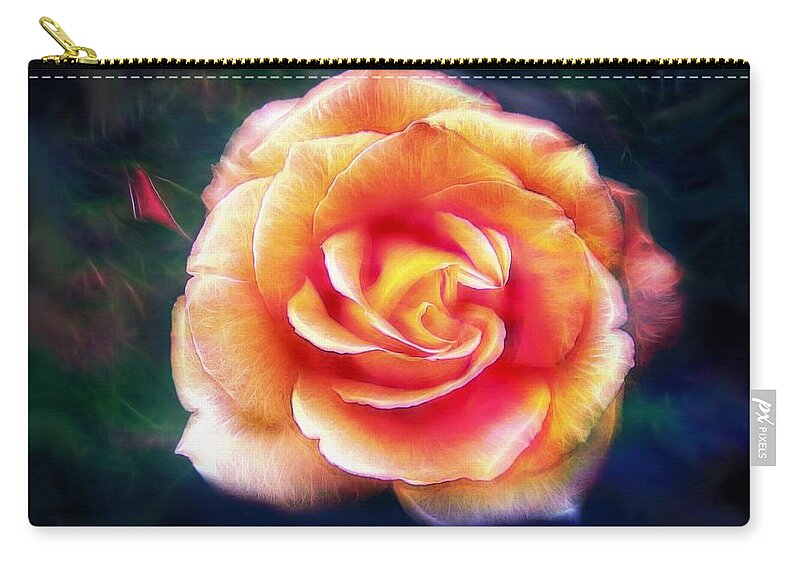 Glowing Rose Zip Pouch featuring the digital art Glowing Rose #1 by Lilia S