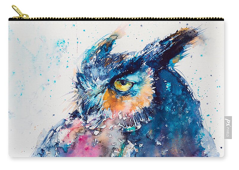 Great Horned Owl Zip Pouch featuring the painting Great horned owl #1 by Kovacs Anna Brigitta