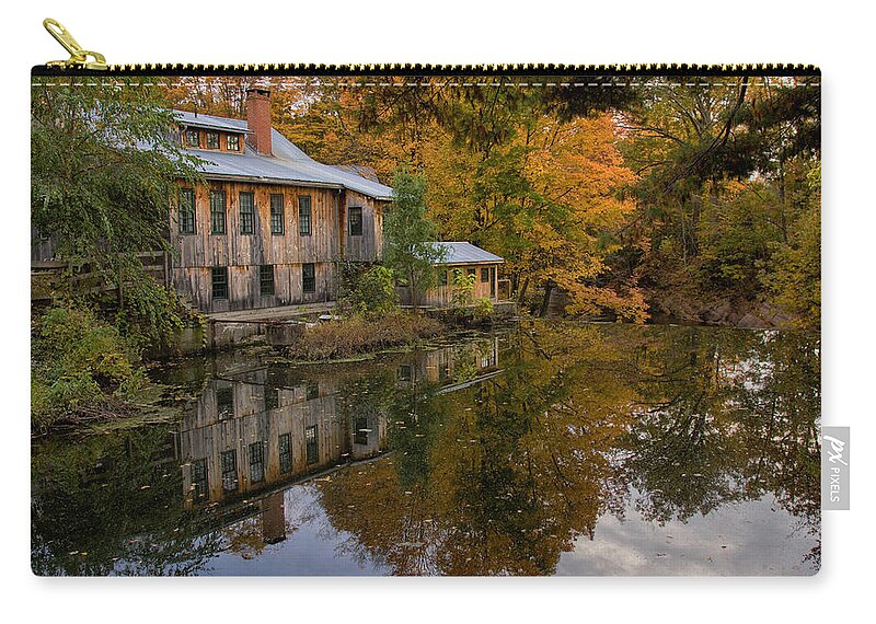 New England Mill Zip Pouch featuring the photograph Hadley upper mill in autumn #1 by Jeff Folger