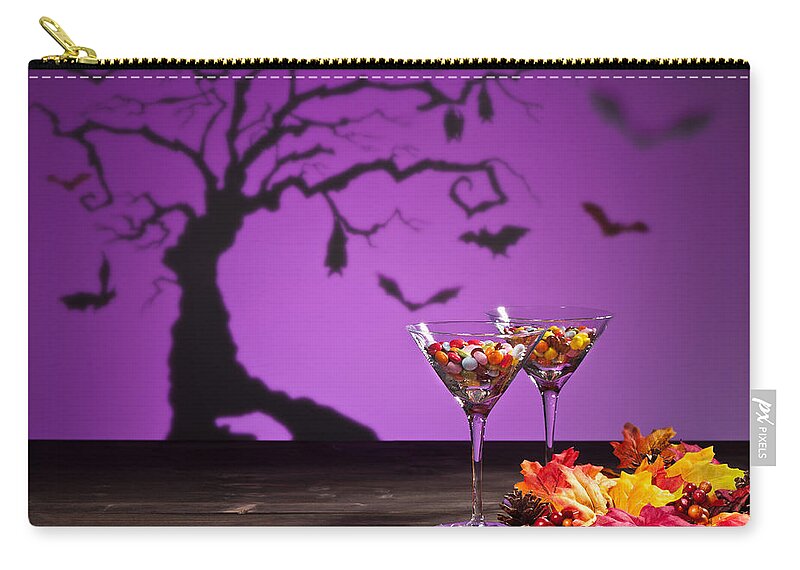 Red Zip Pouch featuring the photograph Halloween landscape with sweets #1 by U Schade