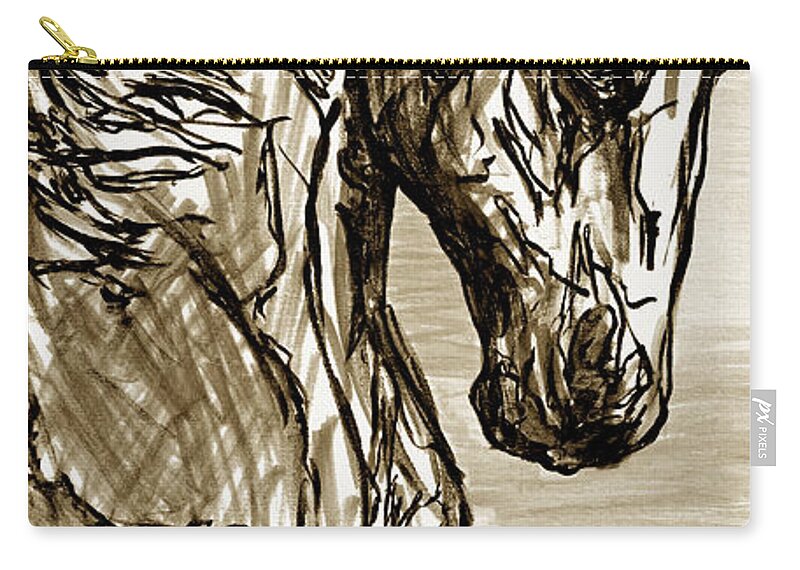 Texas Zip Pouch featuring the drawing Horse Twins I by Erich Grant