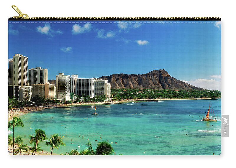 Photography Zip Pouch featuring the photograph Hotels On The Beach, Waikiki Beach #1 by Panoramic Images