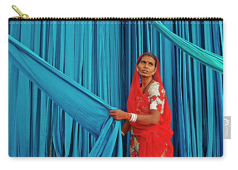 People Zip Pouch featuring the photograph India, Rajasthan, Sari Factory #1 by Tuul & Bruno Morandi