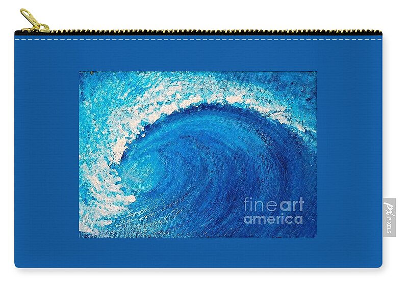 Blue Zip Pouch featuring the painting Inside The Wave #1 by Teresa Wegrzyn