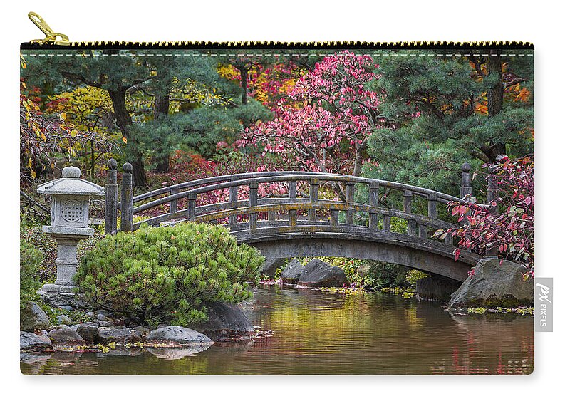 Japanese Gardens Zip Pouch featuring the photograph Japanese Bridge by Sebastian Musial