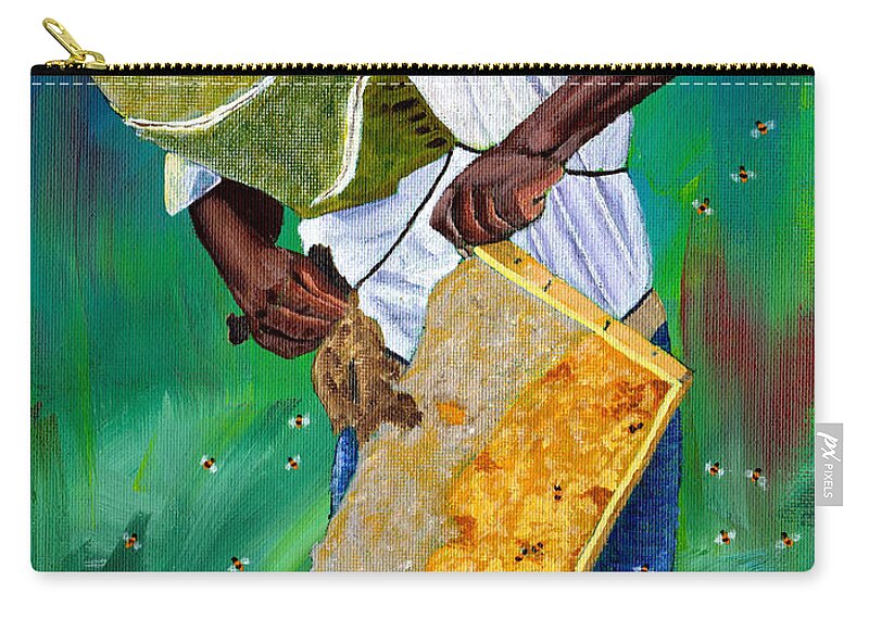 Bee Keeper Zip Pouch featuring the painting Keeper Of The Bees by Laura Forde