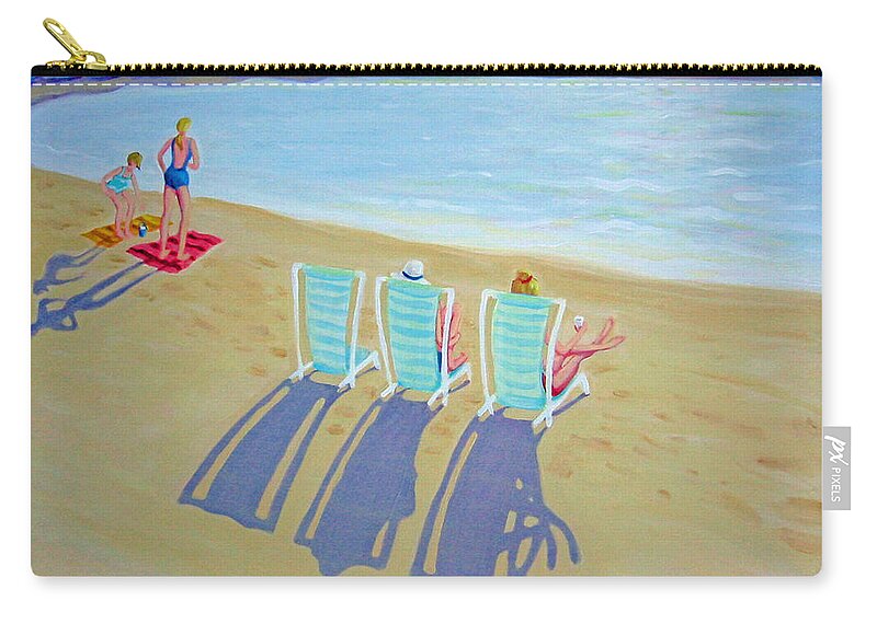 Sunset On Beach Zip Pouch featuring the painting Sunset on Beach - Last Rays by Rebecca Korpita