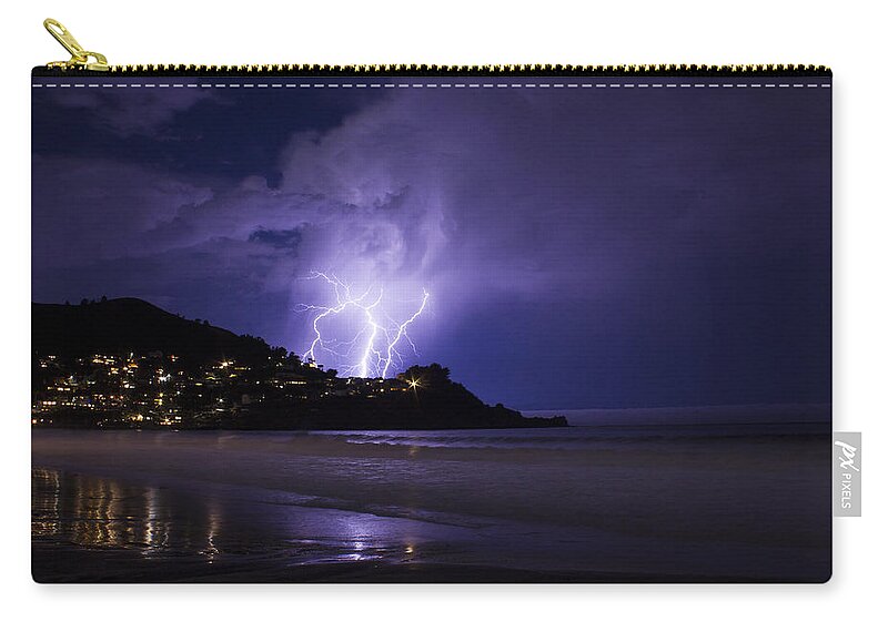 Lightning Zip Pouch featuring the photograph Lightning over the Ocean by Bryant Coffey