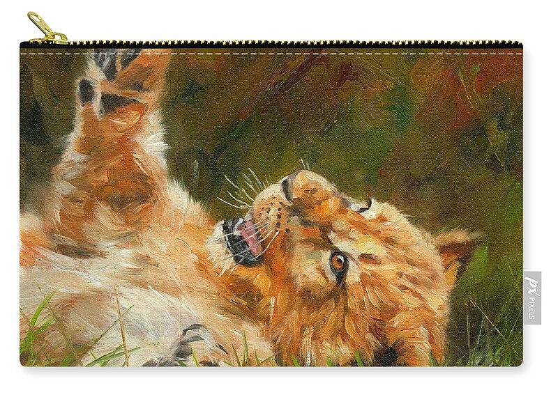 Lion Zip Pouch featuring the painting Lion Cub #1 by David Stribbling