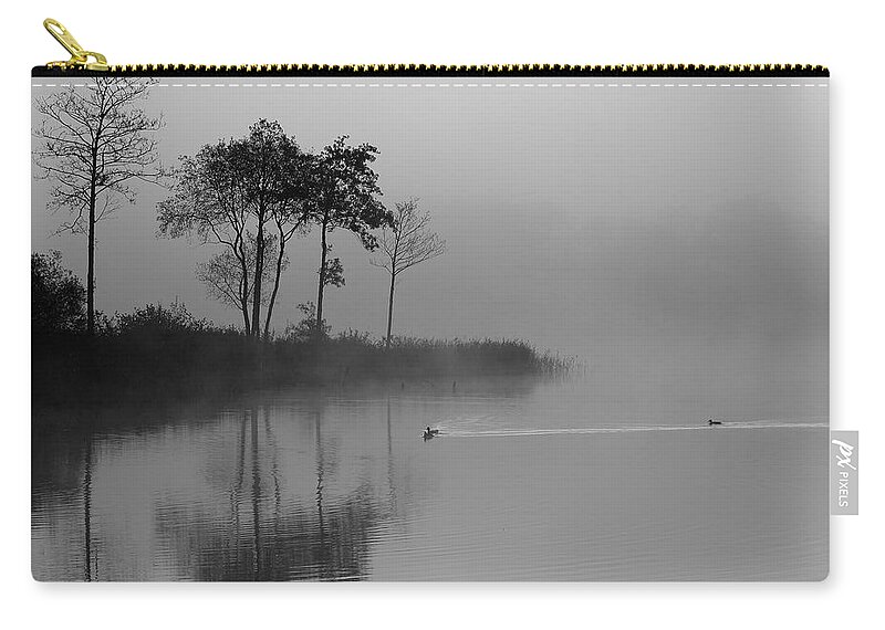 Loch Ard Zip Pouch featuring the photograph Loch Ard Trees in the Morning Mist by Maria Gaellman