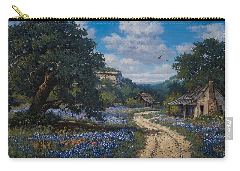 Texas Bluebonnets Indian Paintbrushes Zip Pouch featuring the painting Lone Star Vision by Kyle Wood
