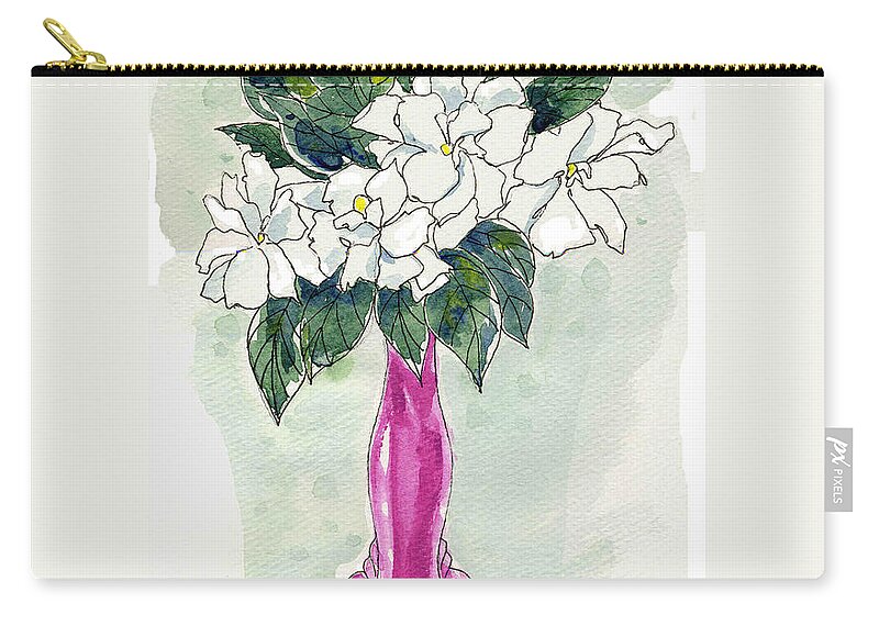 Flowers Zip Pouch featuring the painting Mama's Vase by Adele Bower