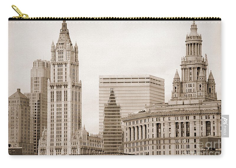 Bw Zip Pouch featuring the photograph Manhattan buildings vintage #4 by RicardMN Photography
