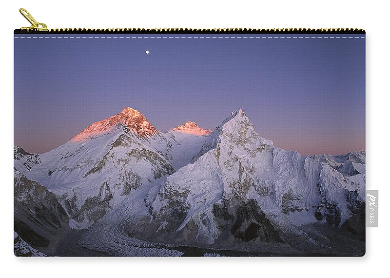 Feb0514 Zip Pouch featuring the photograph Moon Over Mount Everest Summit by Grant Dixon