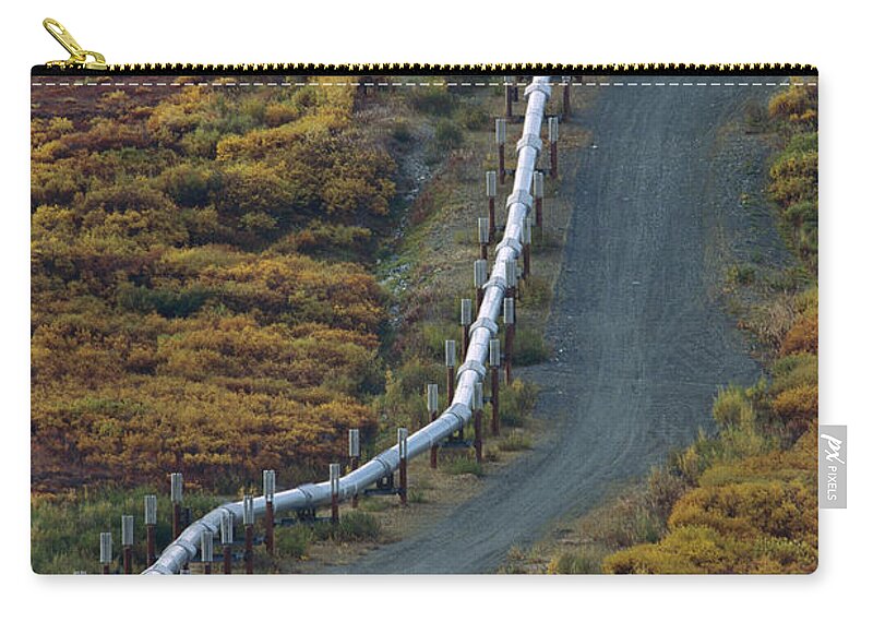 Feb0514 Zip Pouch featuring the photograph Oil Pipeline Crossing Taiga Alaska #1 by Gerry Ellis
