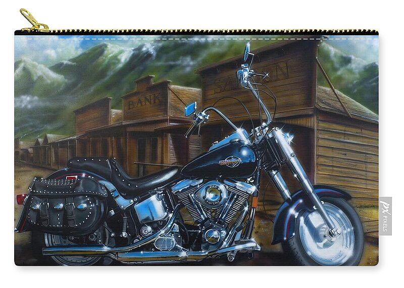 Harley Davidson Carry-all Pouch featuring the painting Old West Fat Boy by Timothy Scoggins