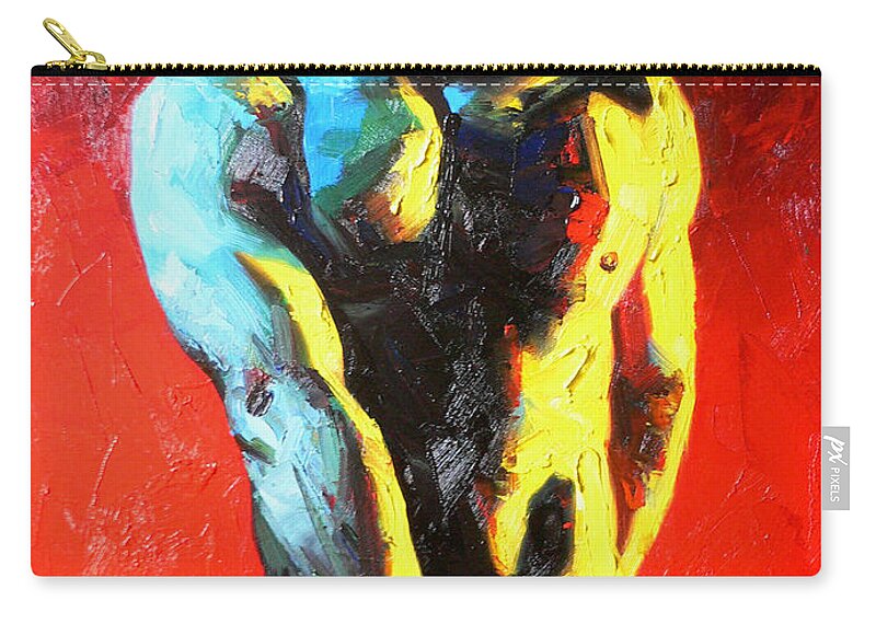 Original Art Zip Pouch featuring the painting Original Abstract Oil Painting Art-male Nude By Kinfe by Hongtao Huang