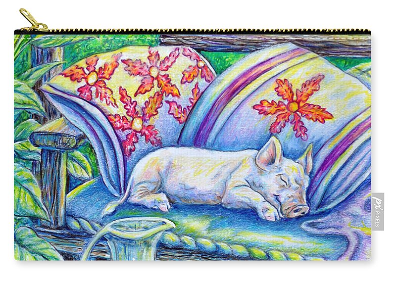 Pig Zip Pouch featuring the painting Pig On A Porch by Gail Butler