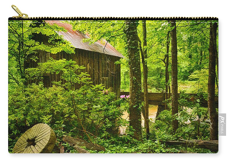 Pine Run Grist Mill Zip Pouch featuring the photograph Pine Run Grist Mill #1 by Priscilla Burgers