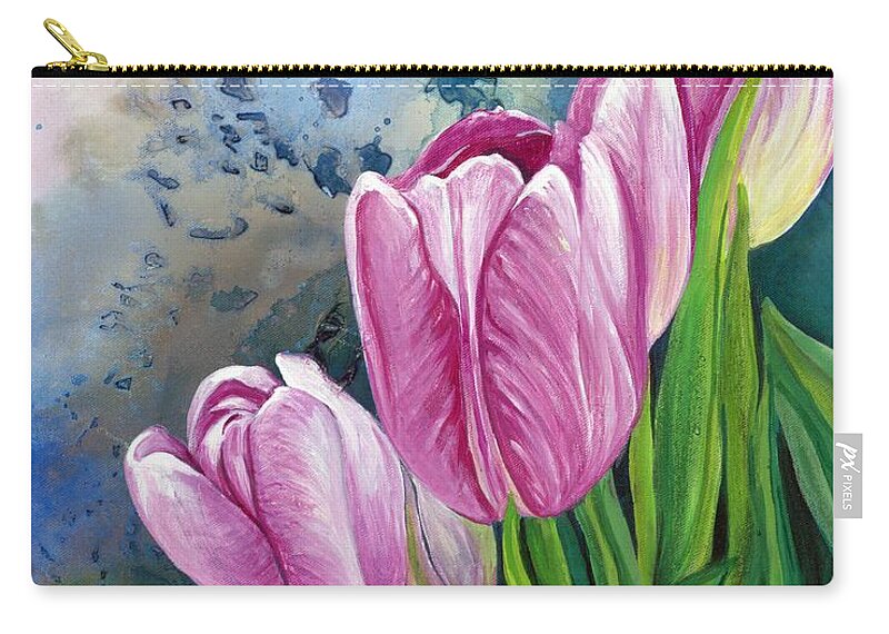 Tulips Zip Pouch featuring the painting Pink Tulips #1 by Patty Vicknair