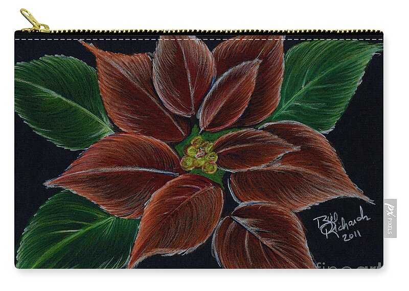 Christmas Zip Pouch featuring the drawing Poinsettias #1 by Bill Richards